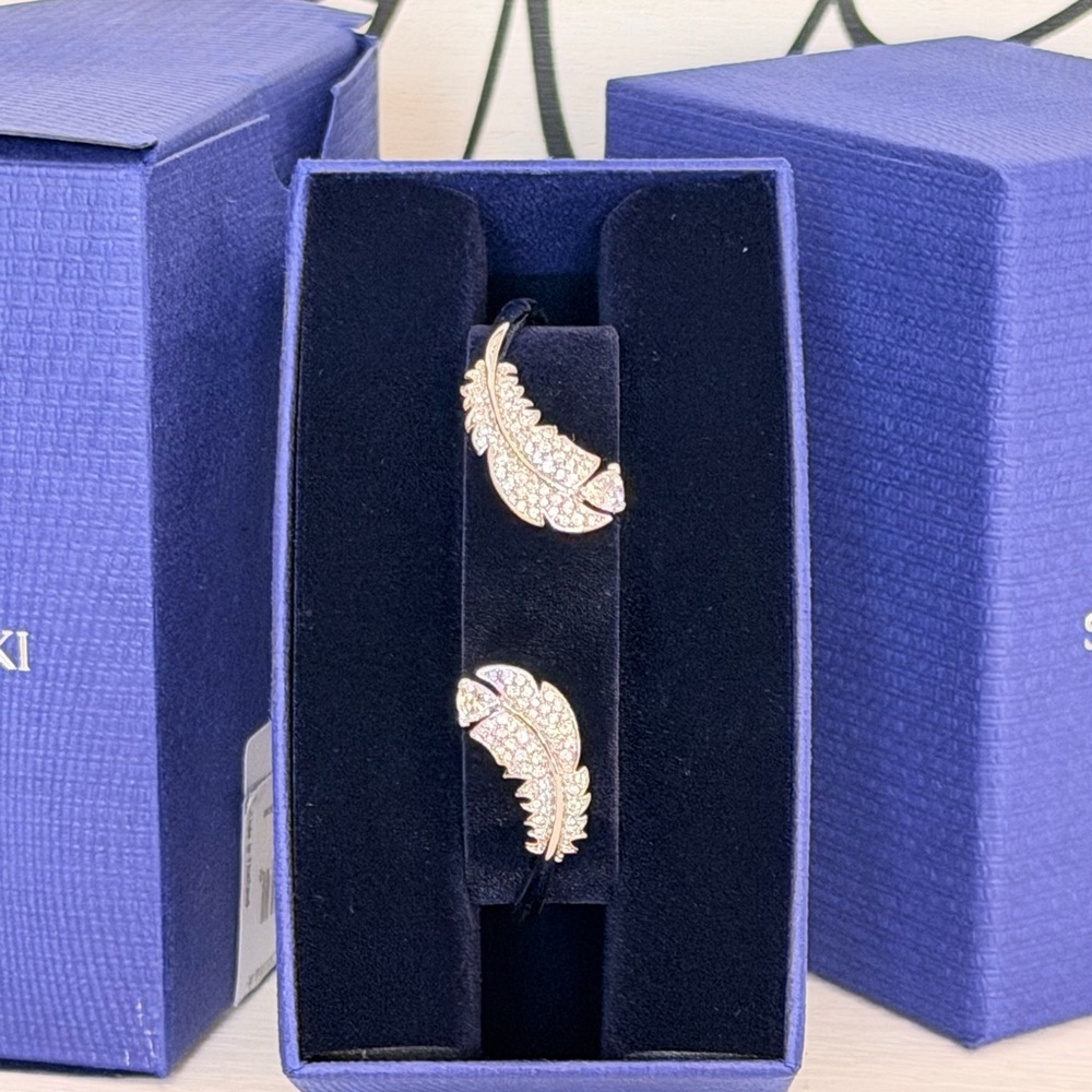 Swarovski Silver Crystal Feather Bangle Bracelet- NWT